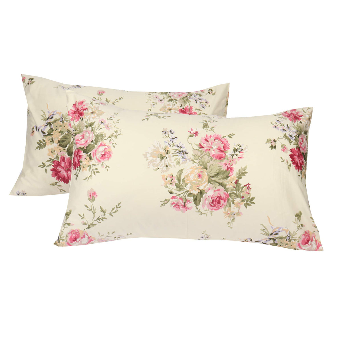 Cotton Pillow Cases Standard Size Set of 2, Flower Printed Queen Pillowcases, Premium Quality Machine Washable