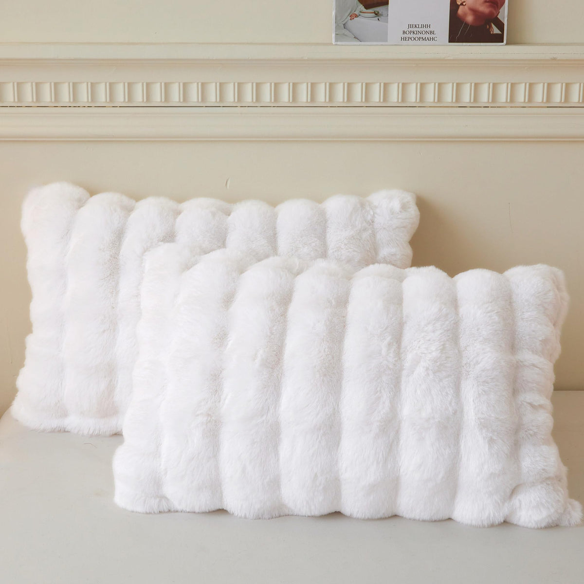 LIFEREVO 2 Pack Fluffy Faux Rabbit Fur Standard Pillow Cases, Beige