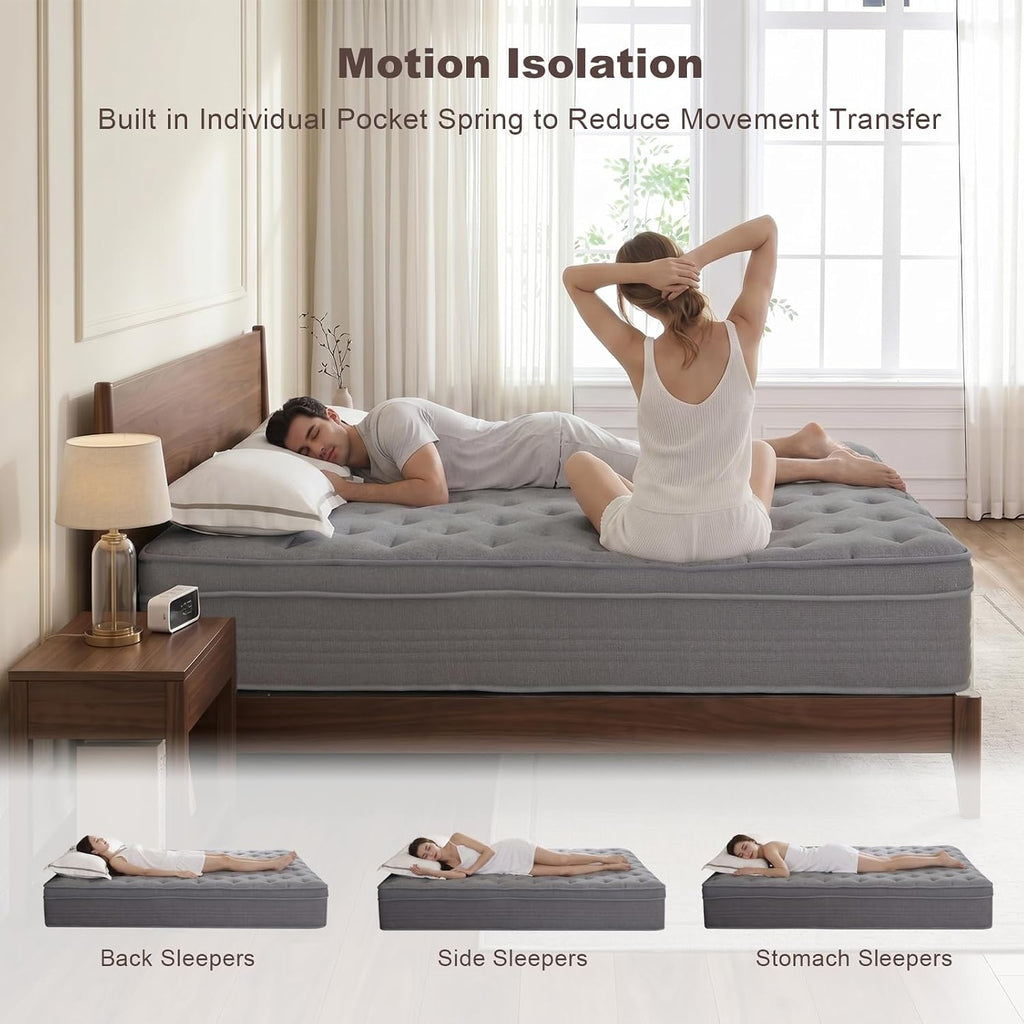Vantto Queen Mattresses, 12 Inch Queen Size Hybrid Memory Foam Mattress with Upgrade Pocket Springs, Pressure Relief, Breathable Comfort and Durable, CertiPUR-US Certified, Medium Firm