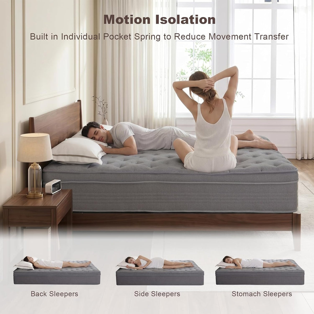Vantto Queen Mattresses, 12 Inch Queen Size Hybrid Memory Foam Mattress with Upgrade Pocket Springs, Pressure Relief, Breathable Comfort and Durable, CertiPUR-US Certified, Medium Firm