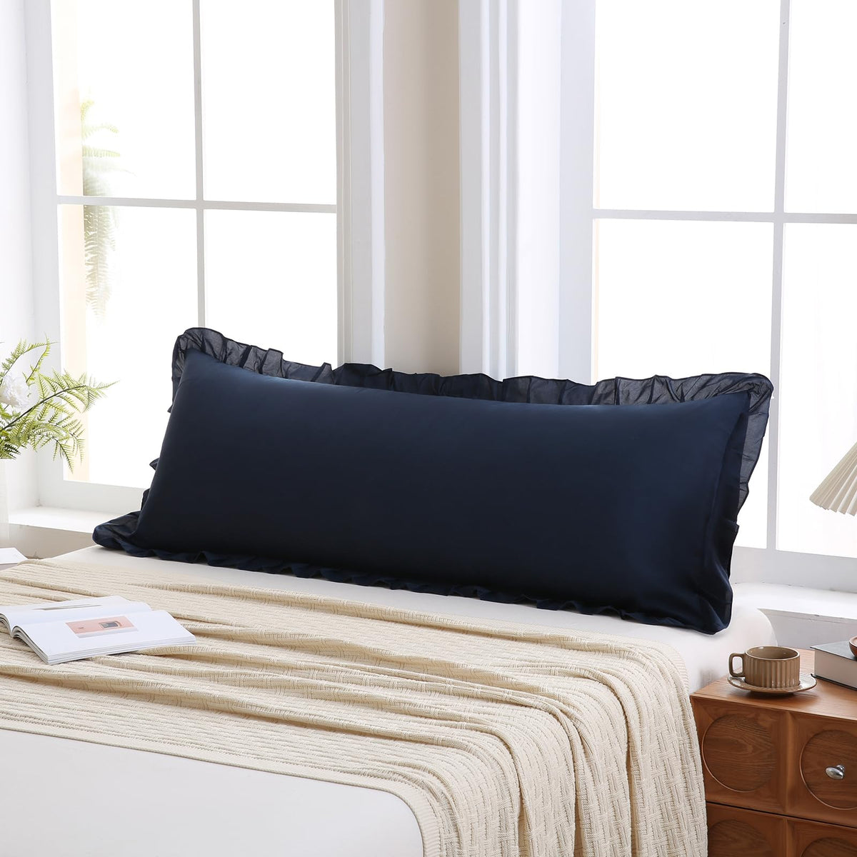 Boho White Body Pillowcase 20x54in - Ruffled Fringe Decor Sham