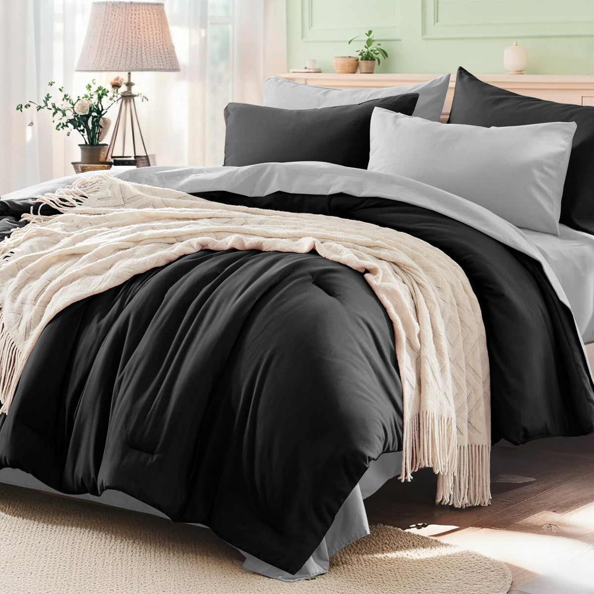 Anluoer Full Size Comforter Sets, 7 Piece Bed in a Bag Full Bedding Sets
