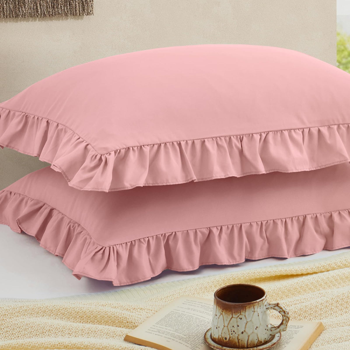 Ruffled Pillow Cases, White, Body 20"x54", Set of 1