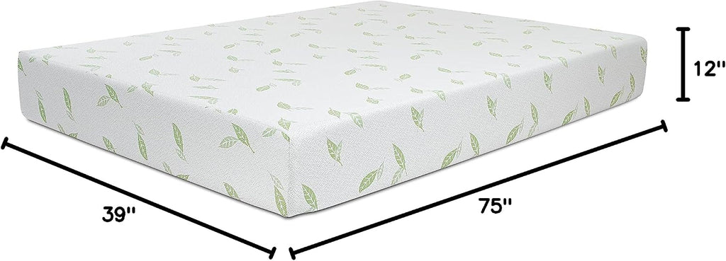 NapQueen Twin Size, 12 Inch Anula Green Tea Infused Memory Foam Mattress, Bed in a Box, CertiPUR-US Certified
