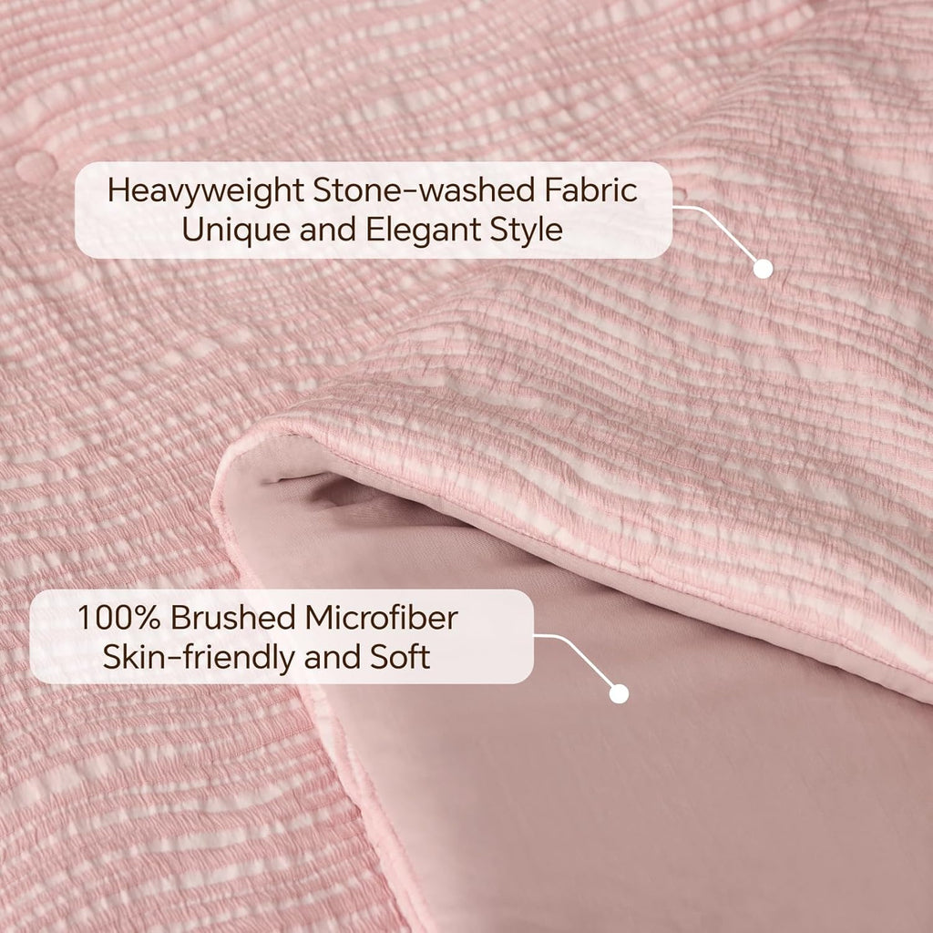 BEDELITE King Comforter Set Striped-Blush Pink,Fluffy & Soft Comforter