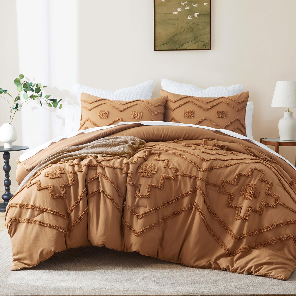 Oli Anderson Tufted Boho Queen Comforter Set, Grey, 3 Pieces