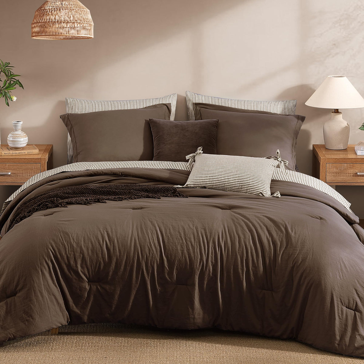 Monbix Queen Comforter Set - 7 Pieces Soft Bed in a Bag Queen Bedding Sets