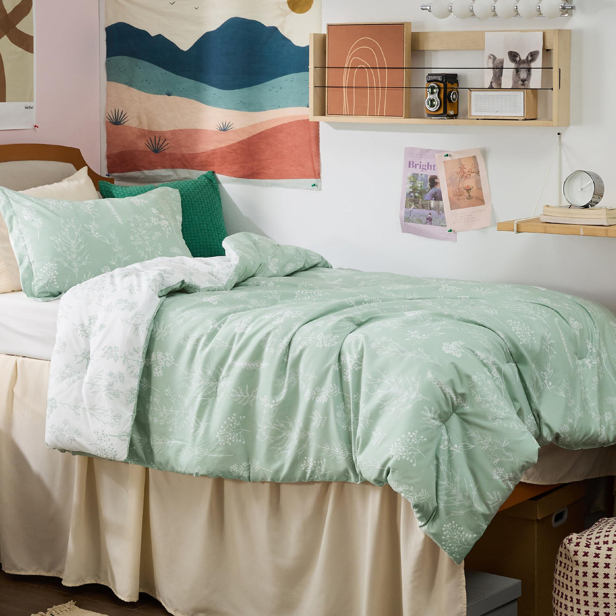 Bedsure Floral Comforter Set Cute Bedding Set California King Sage Green