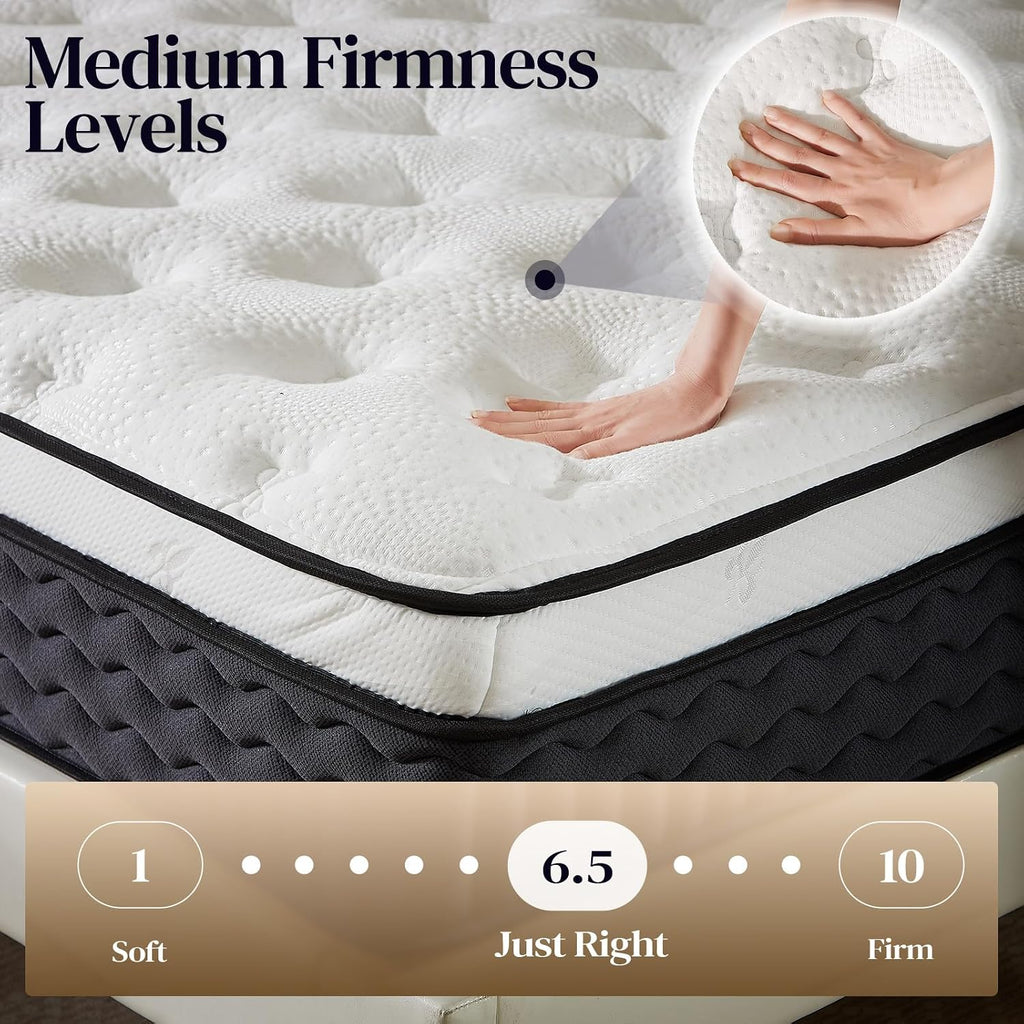 Queen Mattress, 12 Inch Hybrid Queen Mattress in a Box, Medium Firm Memory Foam mattress, with Individual Pocket Springs, Upgrade Zoned Support, Motion Isolation&Pressure Relief, CertiPUR-US
