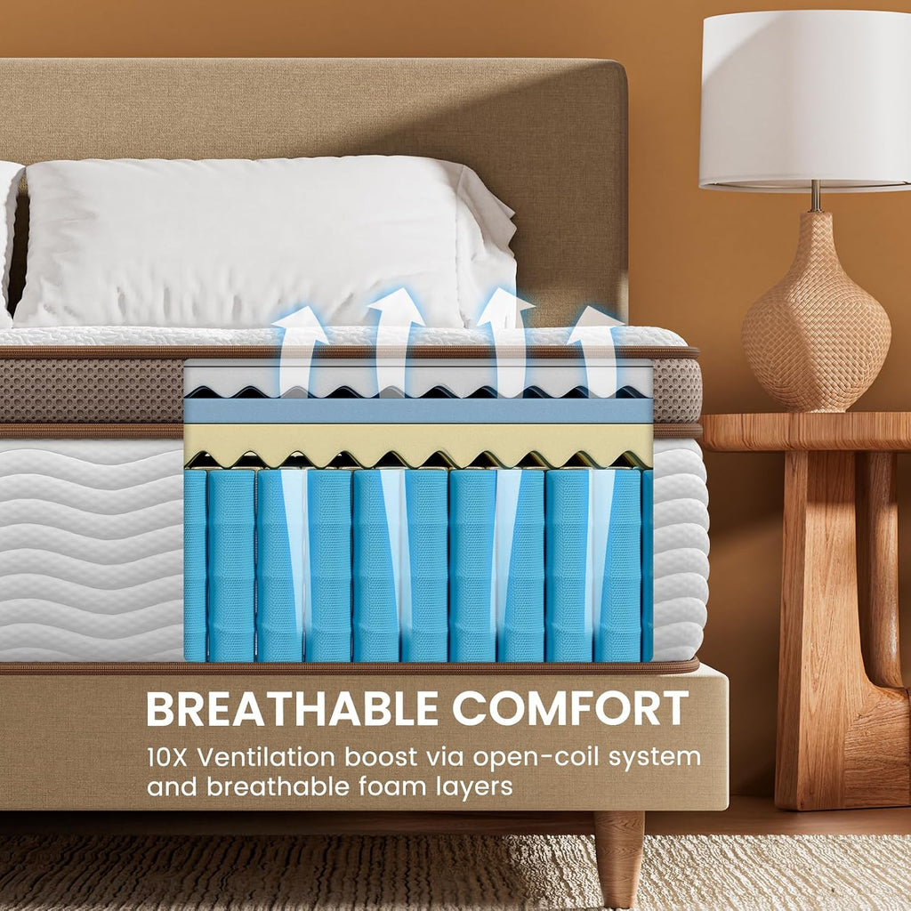 BedStory Extra Firm Mattress Queen, 14 Inch Hybrid Mattress in Box Cooling