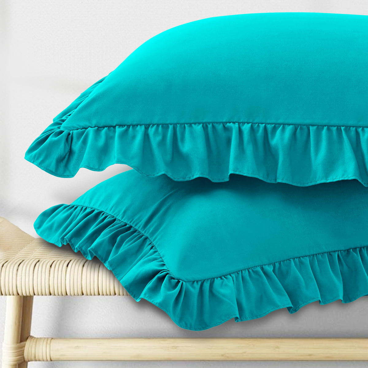 KKJIAF Ruffle Pillow Cases King Size Set of 2, White
