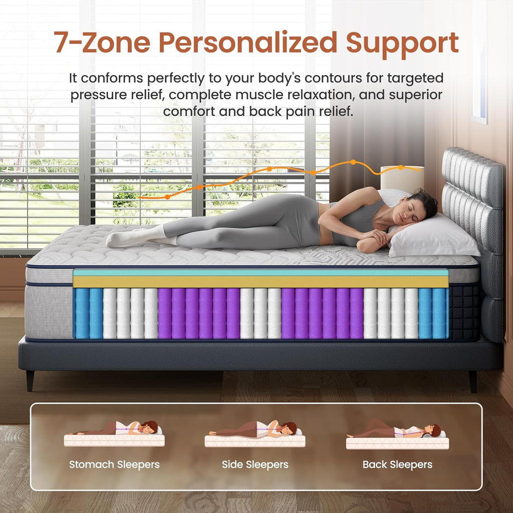 Firm King Mattress 14 Inch, Back Pain Relief Hybrid Mattress King Size