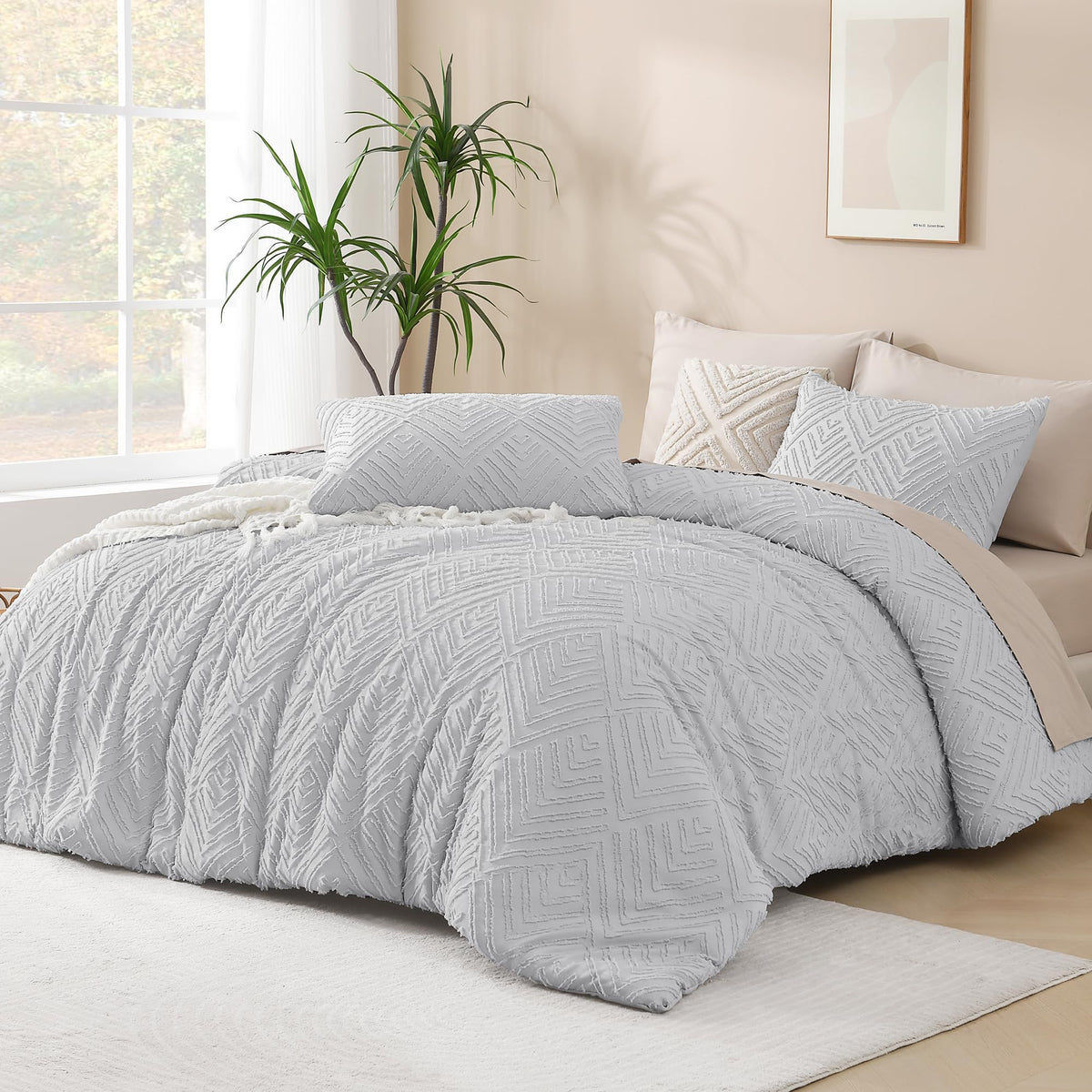 Andency King Size Comforter Set Beige, 3 Pieces Boho Bedding
