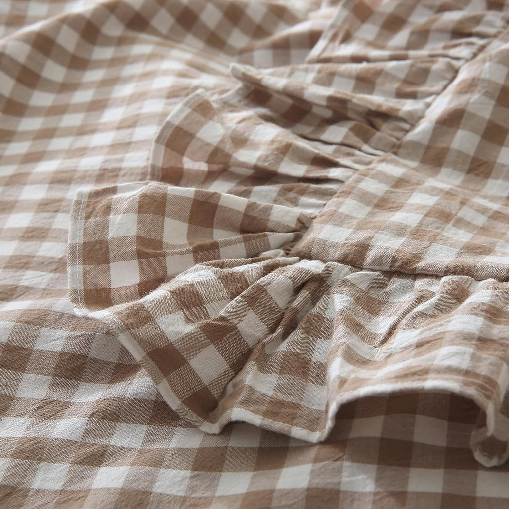 Mywinlle Taupe Plaid Gingham Ruffle Decorative Throw Pillow Covers 18"x18"
