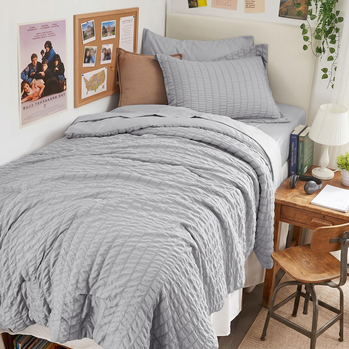 King Comforter Set - 7PCS Bed in a Bag, Seersucker Bedding Set, Dark Grey
