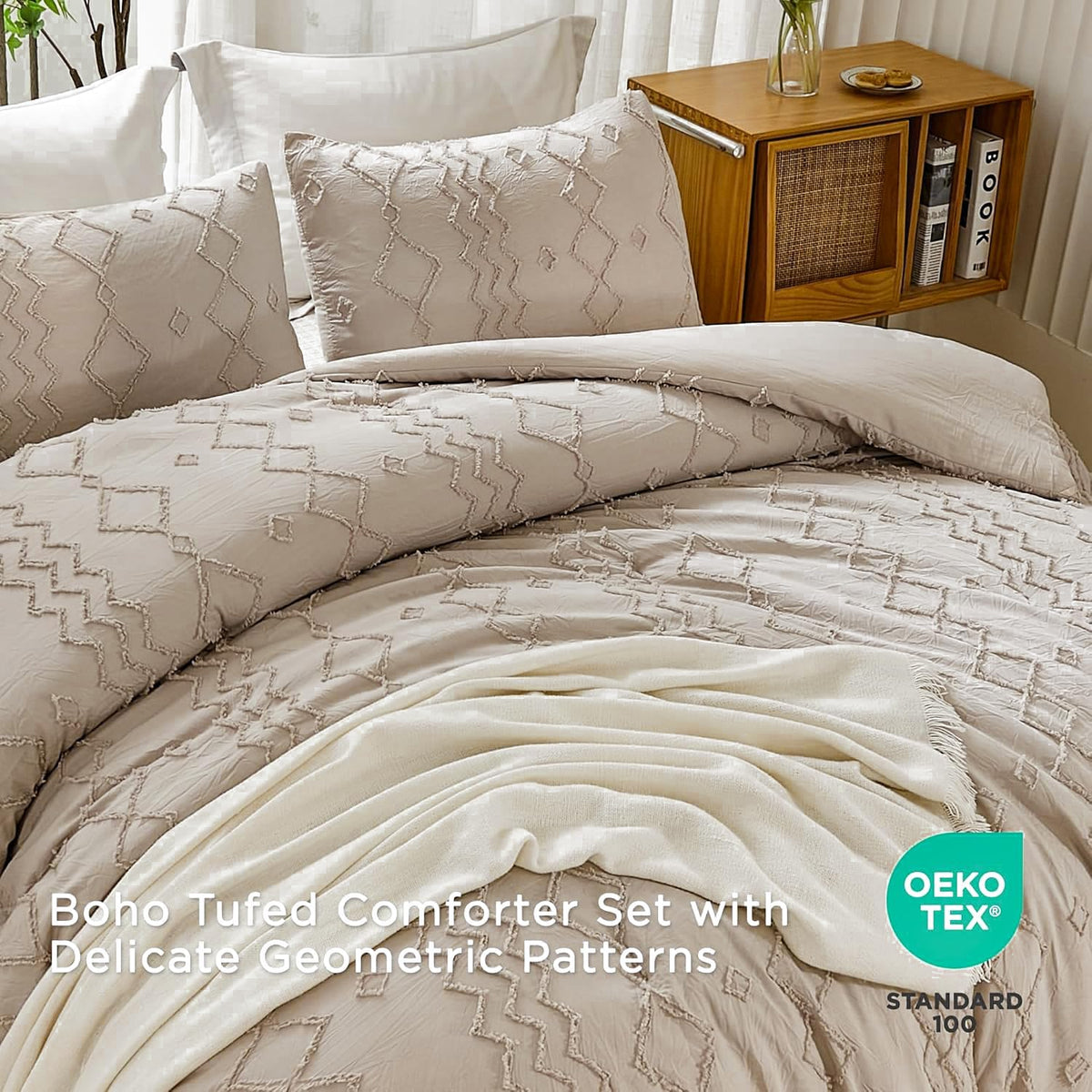 Andency King Size Comforter Set Khaki, 3 Pieces Bedding