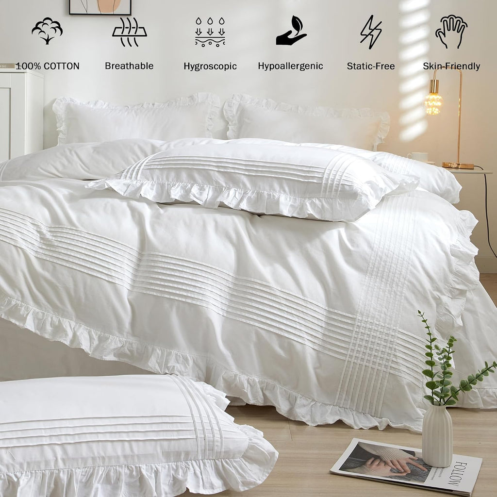 White Ruffled Pillow Shams Standard Size, 100% Cotton Pillow Cases, 20x26