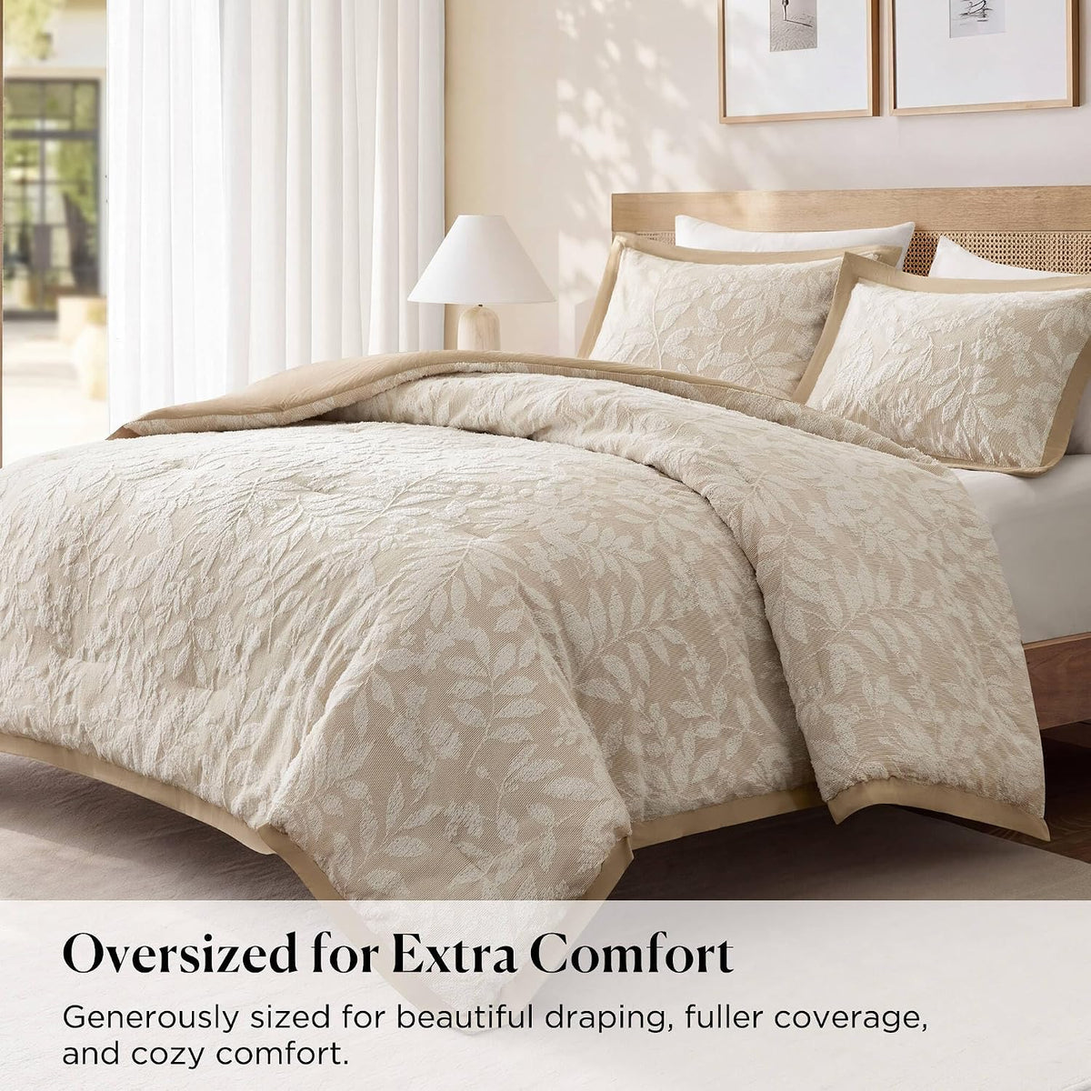 Harbor House Cotton-Blend Botanical Comforter Set, Beige, Queen