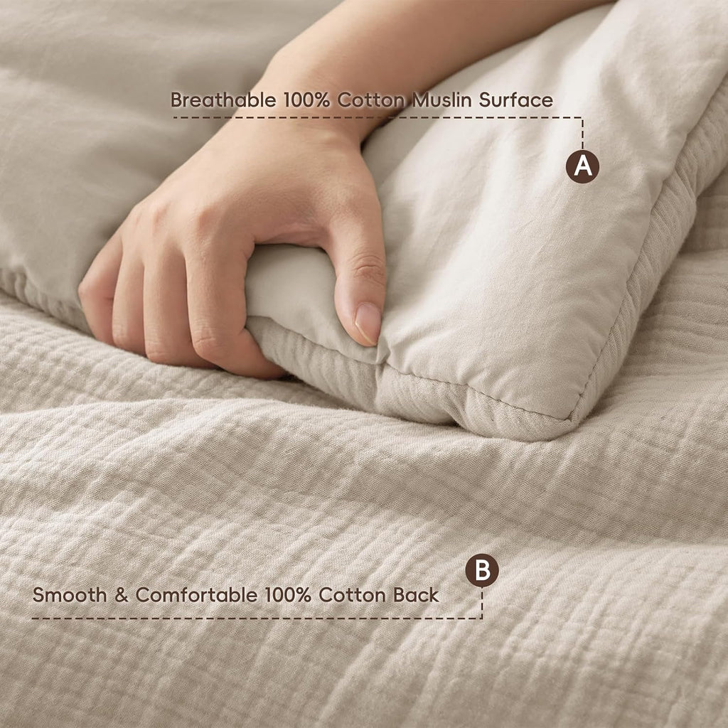 PHF Muslin Comforter Set Queen Size, Cotton Shell with Polyester Fill