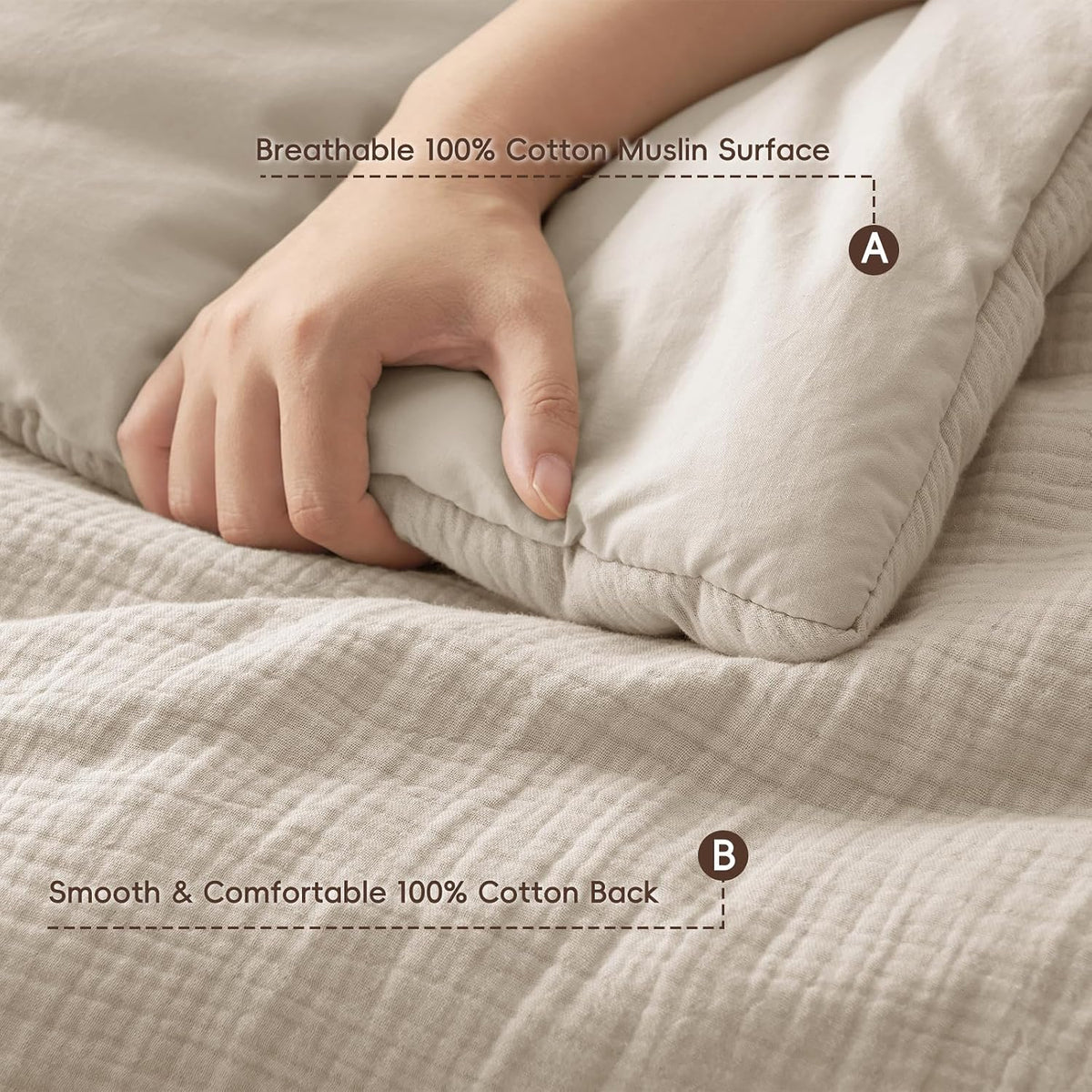 PHF Muslin Comforter Set Queen Size, Cotton Shell with Polyester Fill