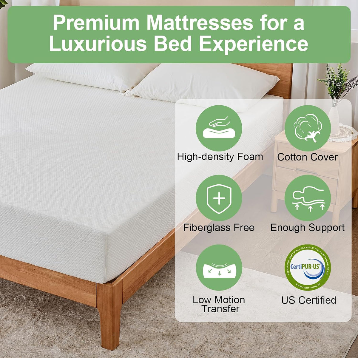 Extra Firm Mattress Full Size 8 Inch, Premier High Density Foam Mattresses in Box, Supportive Bed-Mattress for Back Pain, Pressure Relief, Removable Fiberglass Free Cover, CertiPUR-US, 75'' x 54''