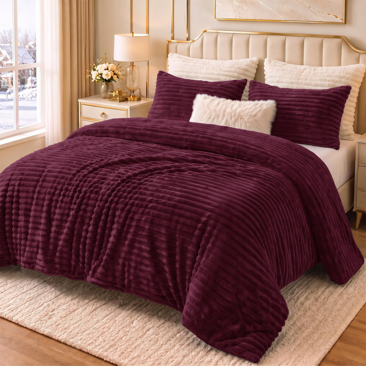 CozyLux Fleece Queen Comforter Set, 3 Piece Winter Warm Black Bedding