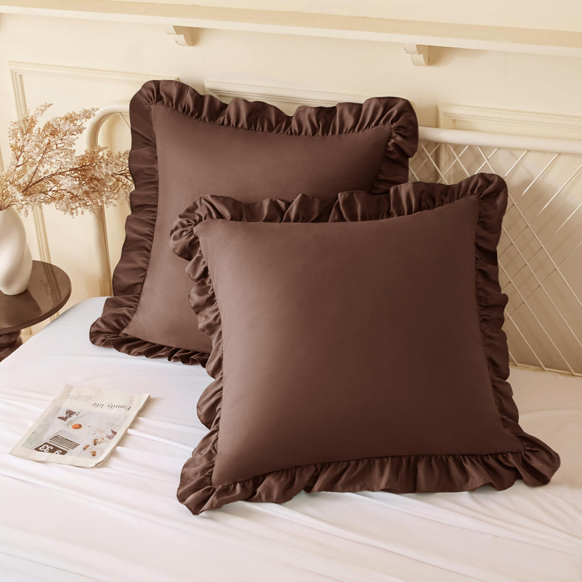 KKJIAF 2 Pack Ruffle Pillow Cases 26x26 Inches, Dusty Blue