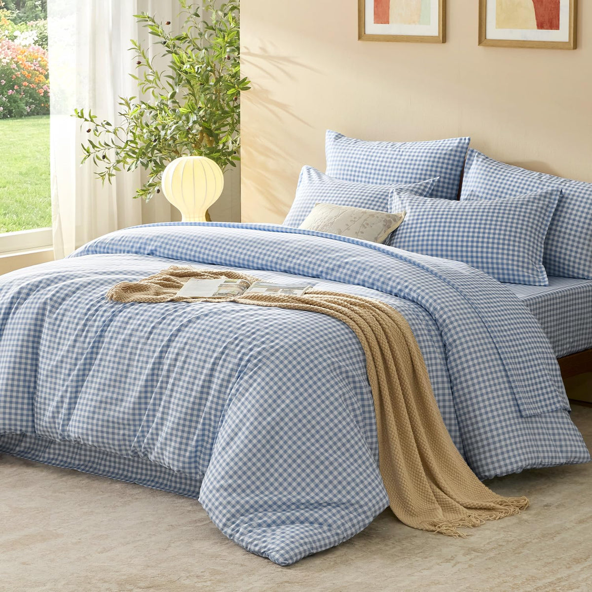 Litanika King Size Comforter Set 7 Pieces Cornflower Blue Gingham