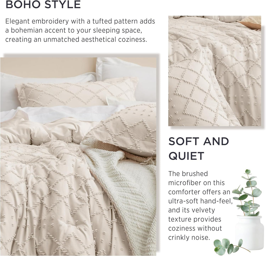 Bedsure Boho Tufted Beige Comforter Set, Oversized King