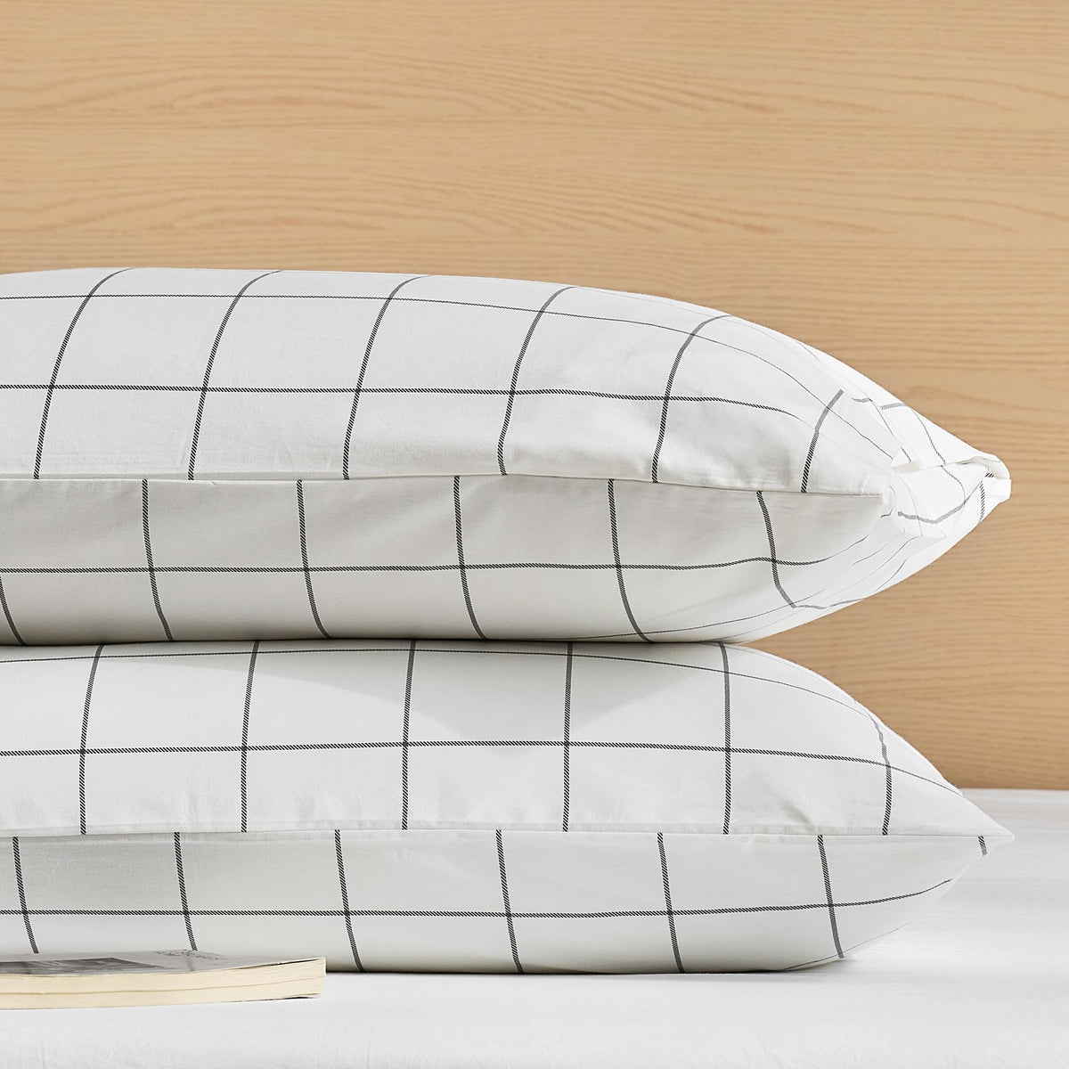 JELLYMONI Cotton Classic Striped Pillowcases Set of 2, Tan, Standard