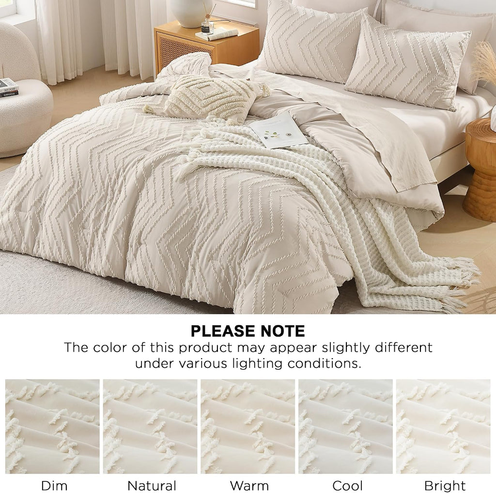 Andency Queen Comforter Set Beige, 3 Pieces Comforters Queen Size Bed Set