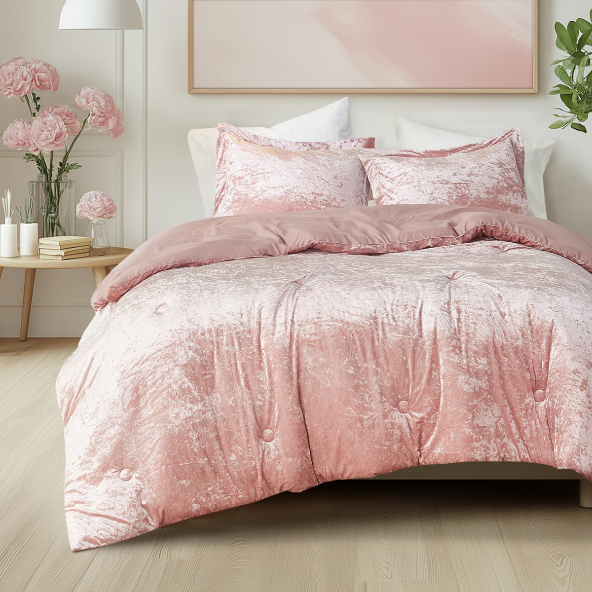 Comfort Spaces Juliette Purple Comforter Set Velvet Lush with Soft Brushed Microfiber Reverse, All Season Cozy Velvet Lavender Bedding Sets, Fluffy Comforter Bed Set, Matching Sham, Full/Queen 3 Piece