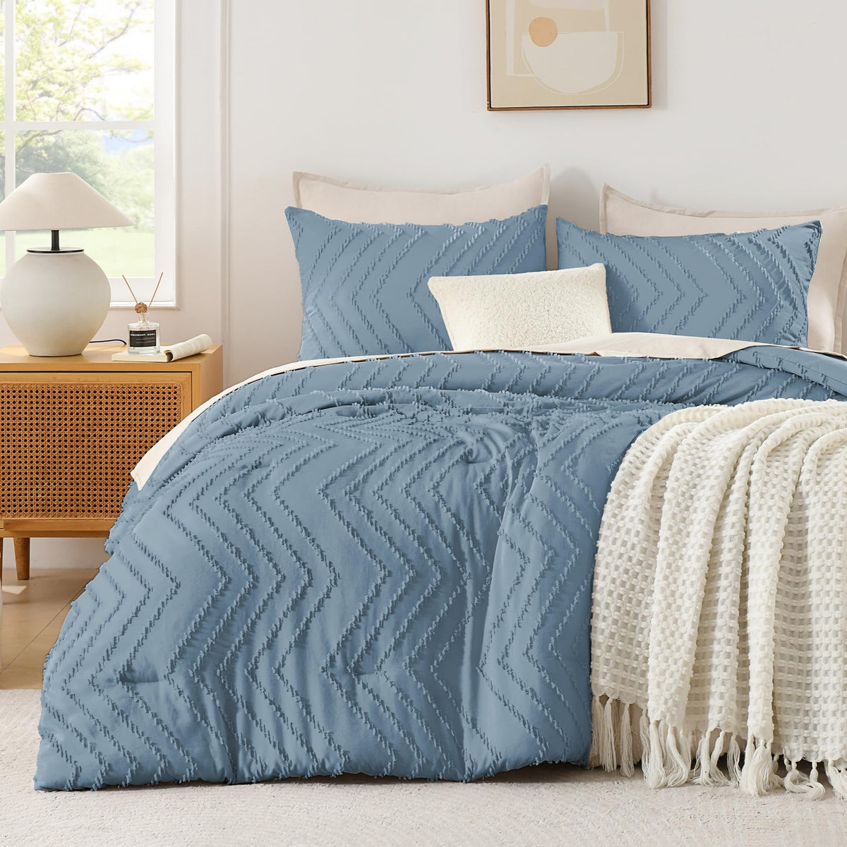 Andency Queen Comforter Set Beige, 3 Pieces Comforters Queen Size Bed Set