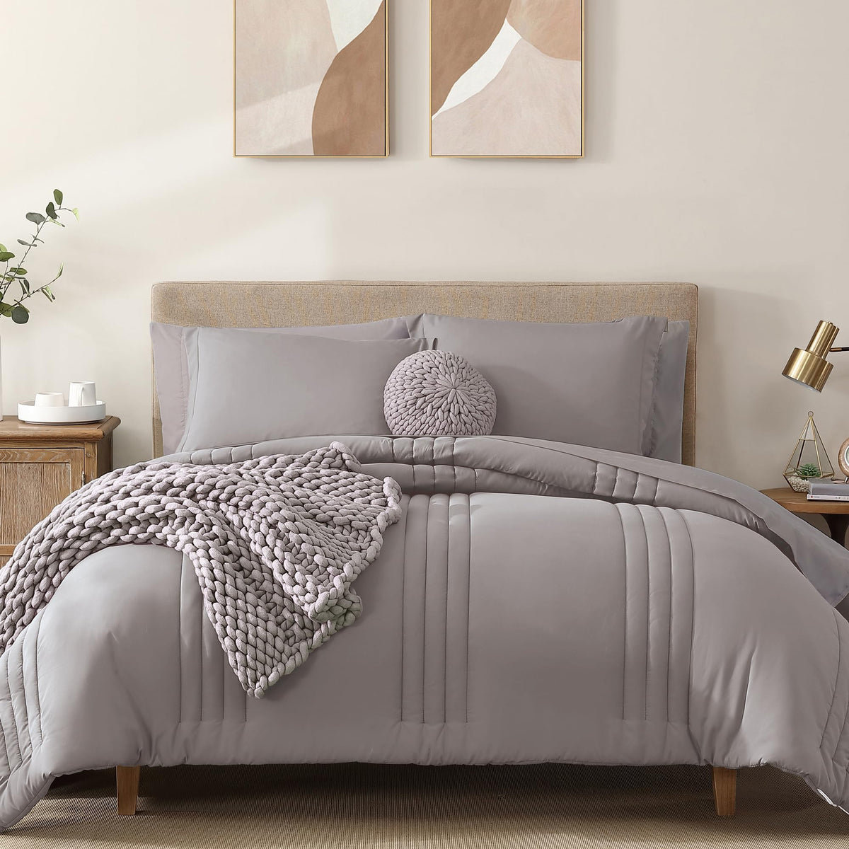 King Size Comforter Set-7 Pieces Brown Soft Bed in a Bag King Bedding Sets