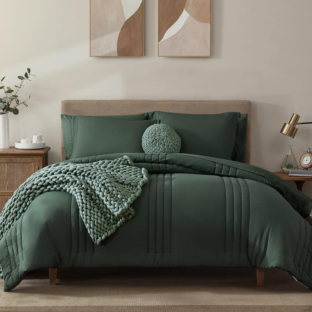 King Size Comforter Set-7 Pieces Brown Soft Bed in a Bag King Bedding Sets