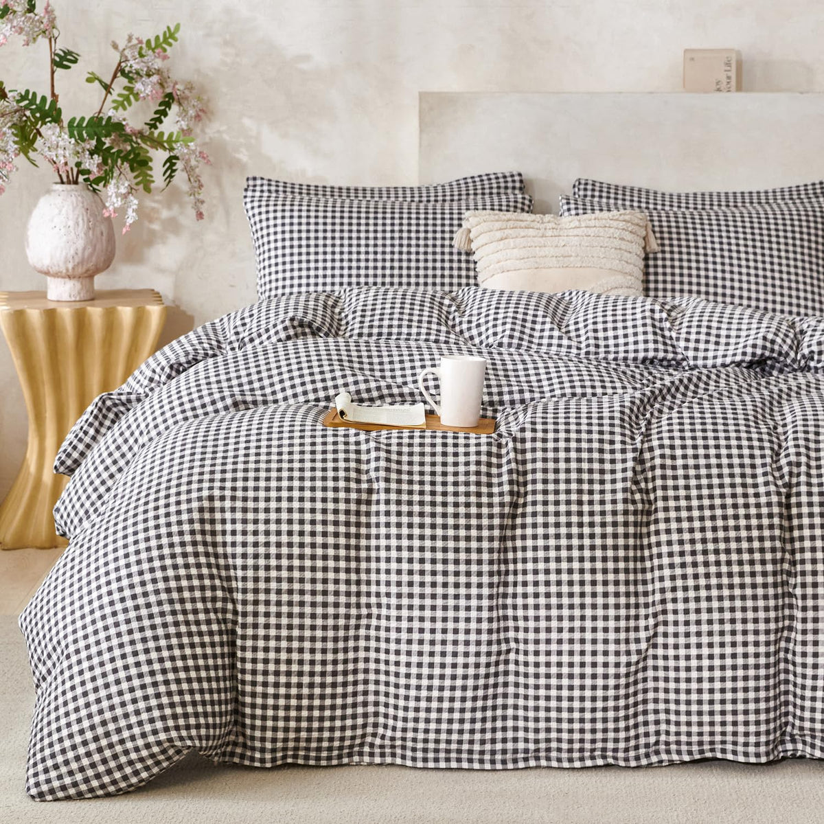 Sage Green Queen Size Comforter Set Striped 100% Soft Washed Microfiber Jacquard 3 Pieces Striped Bedding Sets Green White Comforter Queen for All Seasons and 2 Pillowcases Comfort Breathable