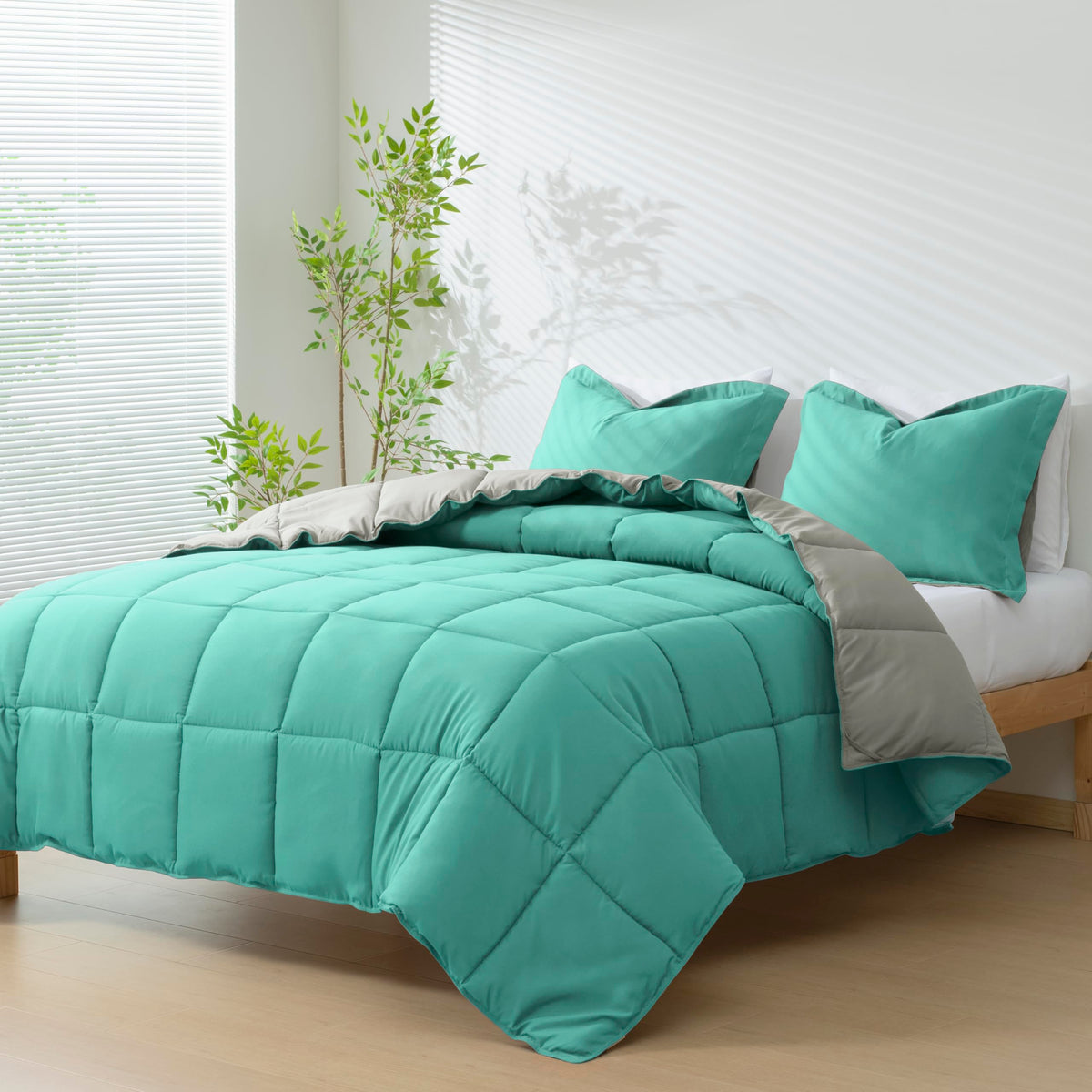 HIG 3pc Green Queen Size Bedding Comforter Set Duvet Insert Blanket