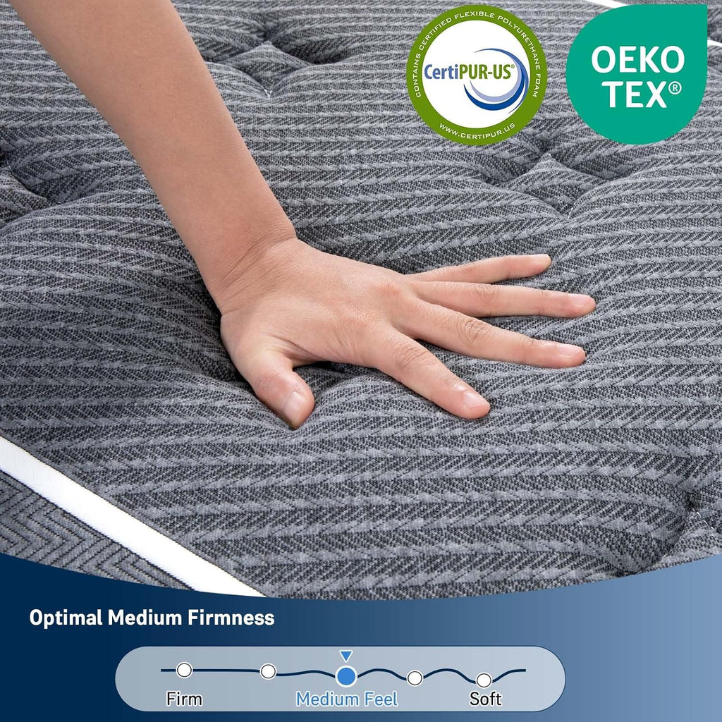 Queen Mattress 10 Inch, Luxury Hotel-Level Hybrid Mattress in a Box, Cooling Gel Memory Foam & Upgraded Pocket Springs, Enhanced Back & Lumbar Hip Support, Back Pain Relief,Medium Firm,365-Night Trial