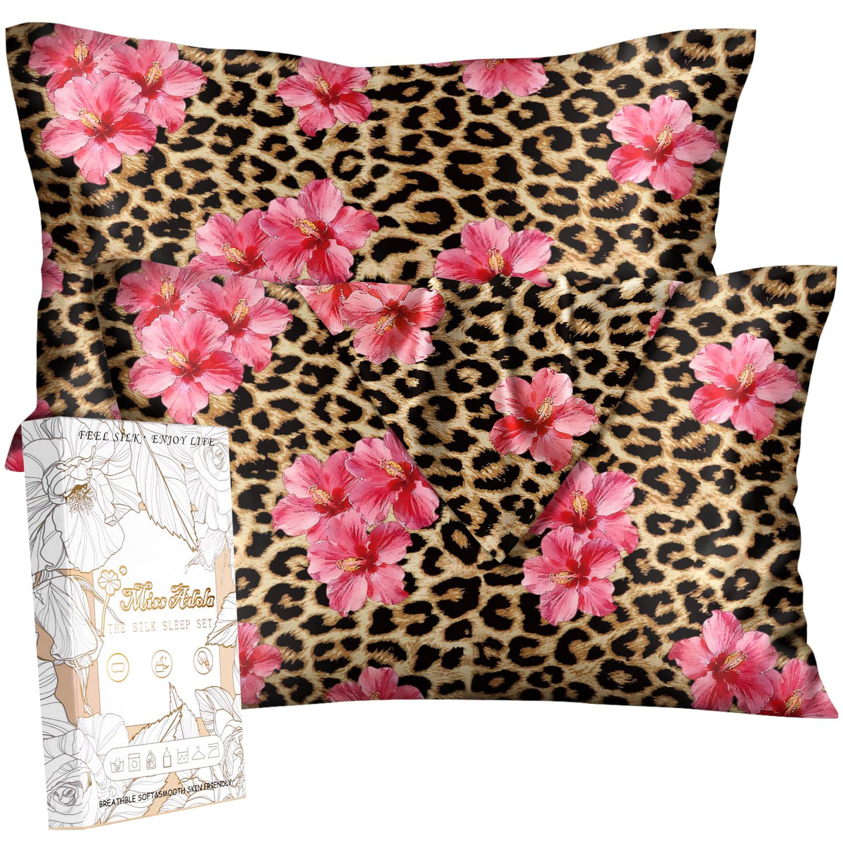 Miss Adola Silk Pillowcases, 2 Pack, Standard Size, Pk Leopard