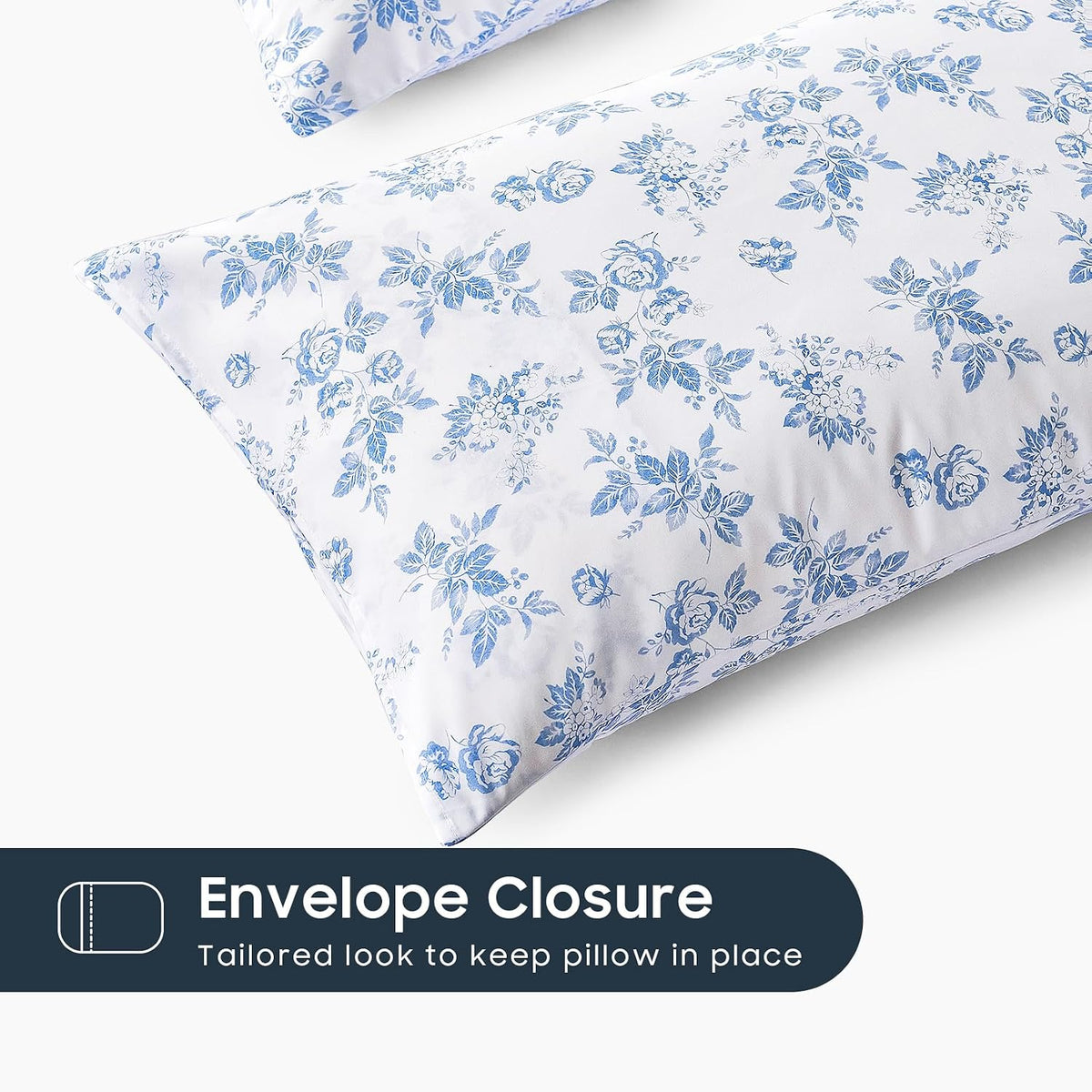 Wake In Cloud - Cottagecore Pillow Cases, Floral Shabby Chic Vintage Flower Shabby Chic Coquette Aesthetic, Set of 2 Soft Pillowcases Pillow Shams Covers, Light Blue, Standard Size 20x26 Inches