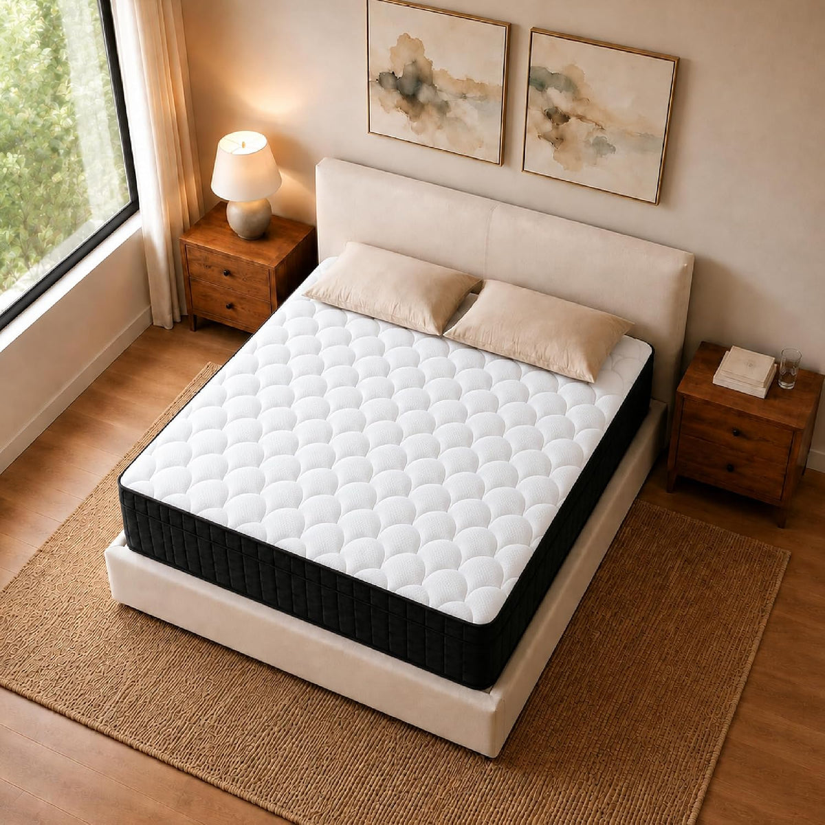 Queen 12 Inch Hybrid Mattress in a Box, Medium Plush, Individual Pocket Springs, Motion Isolation, Fiberglass Free, Breathable Comfort