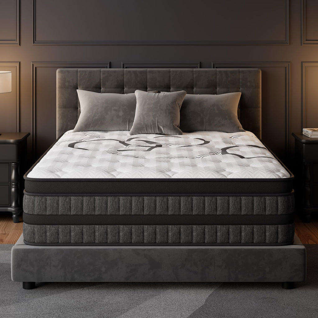 PUBPLON Queen Mattress 14 Inch Hybrid Mattress Euro Top Medium Firm for Back & Lumbar Support [New Version], 365 Night Trial, Individual Pocket Spring for Motion Isolation & Pressure Relief