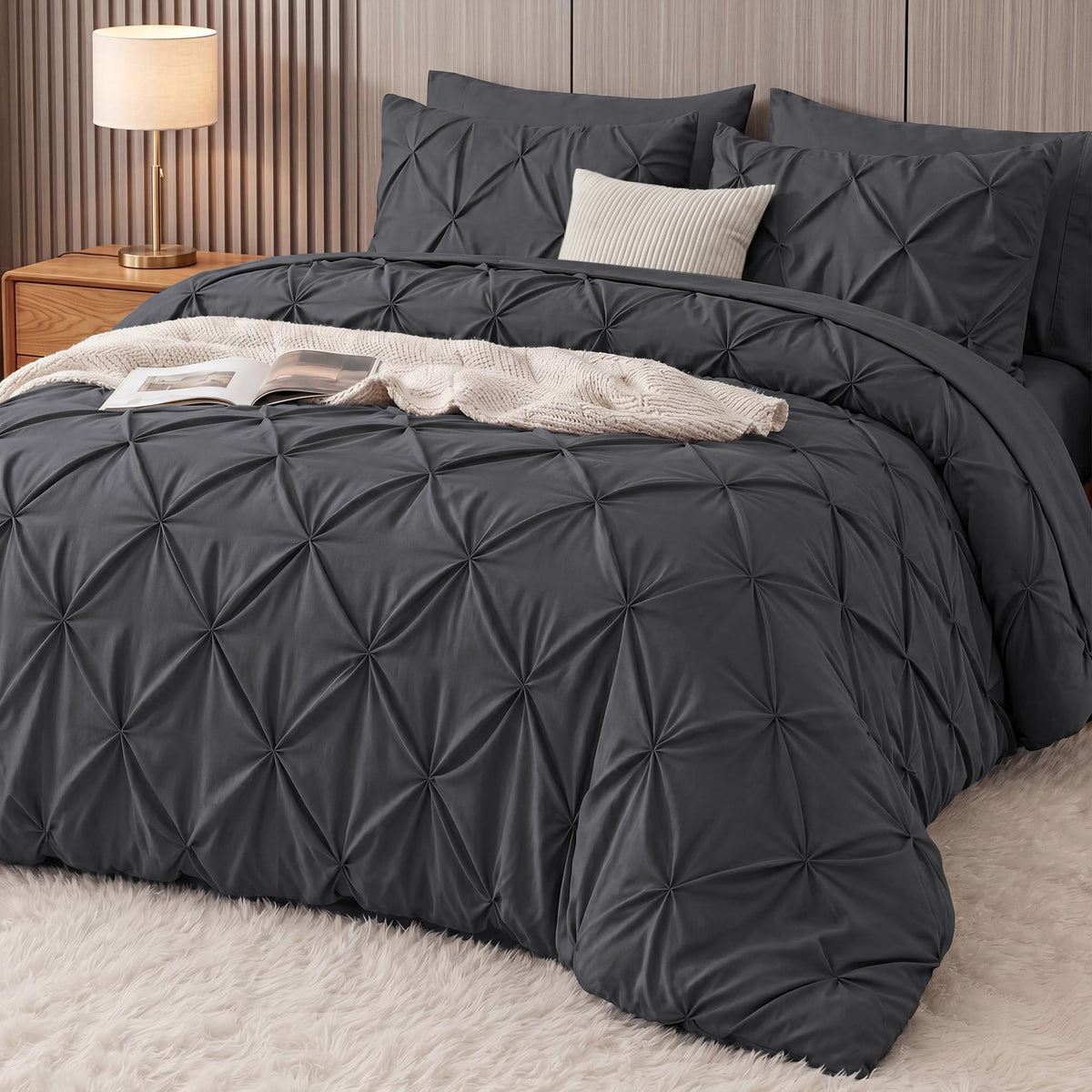 Utopia Bedding 7 Pc Pintuck Queen Comforter Set, 88 x 88 Inches, Pink