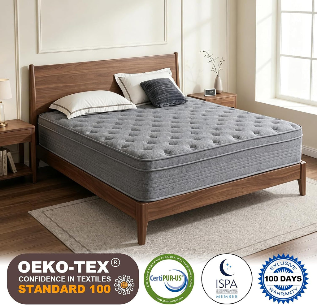 Vantto Queen Mattresses, 12 Inch Queen Size Hybrid Memory Foam Mattress with Upgrade Pocket Springs, Pressure Relief, Breathable Comfort and Durable, CertiPUR-US Certified, Medium Firm