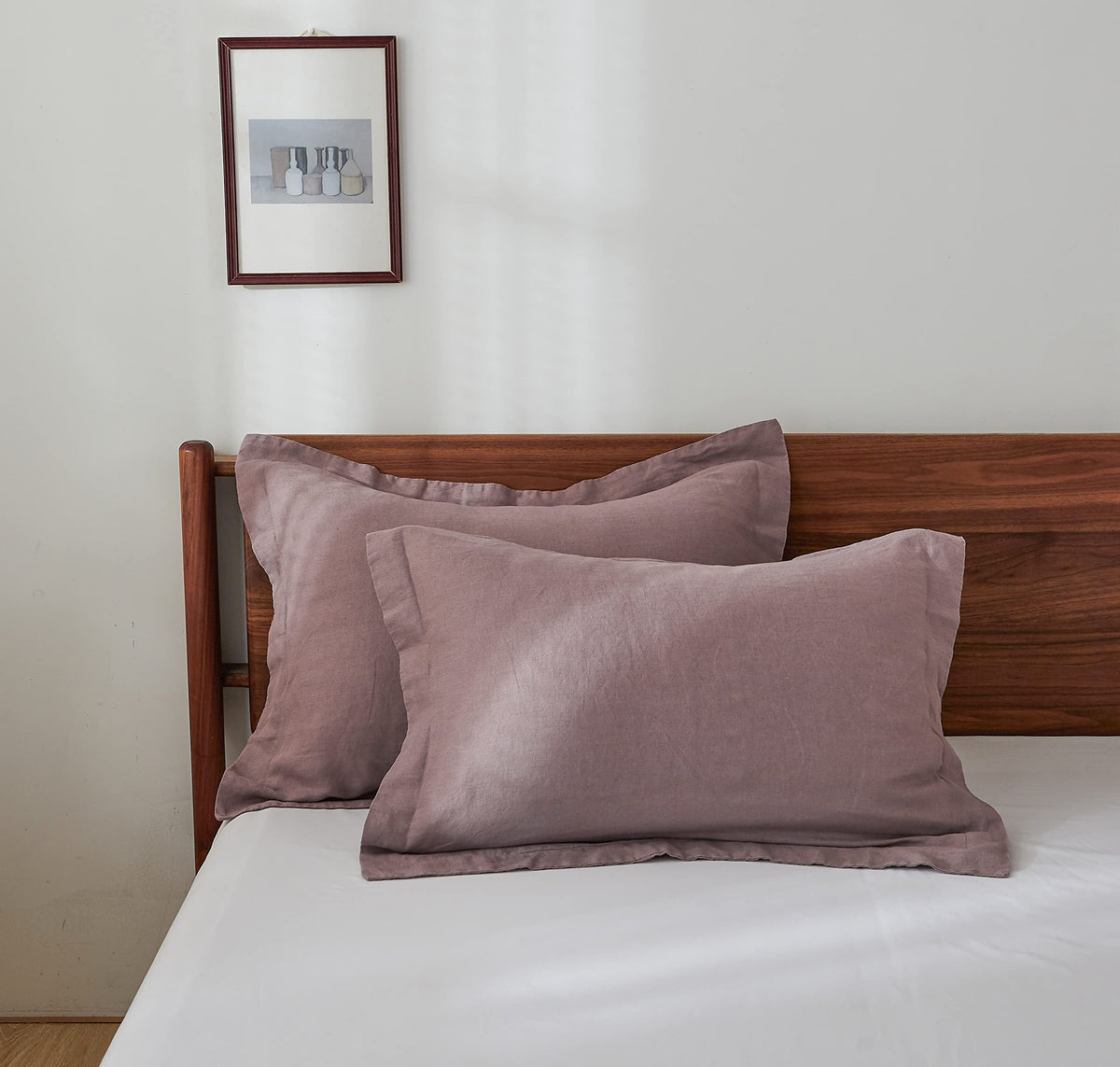Simple&Opulence 100% French Linen Pillowcase Queen Size-Set of 2- Washed Solid Color Pillow Cases Embroidered -Soft and Durable (Linen, 20''x30'')