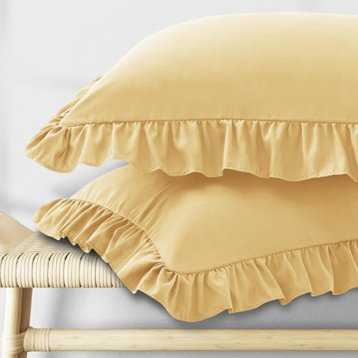 KKJIAF Ruffle Pillow Cases King Size Set of 2, White