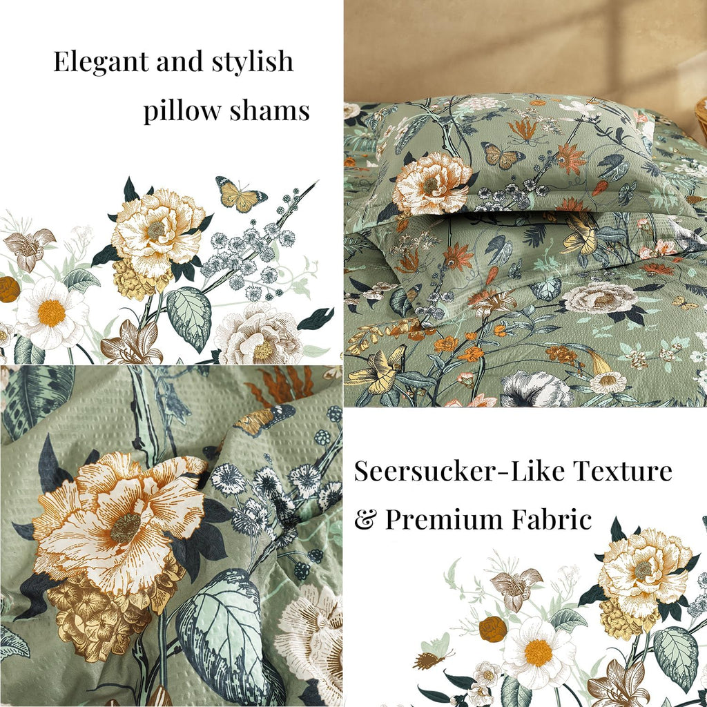 King Size Comforter Set-7 Pieces Floral Green Bed in a Bag King Bedding Set