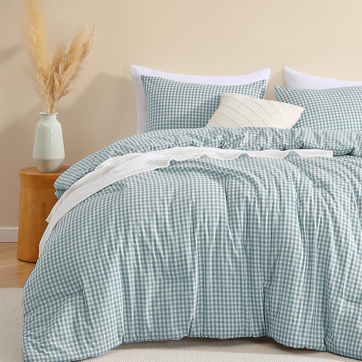 CASAAGUSTO Brown Full Gingham Comforter Set, 3 Pieces Bedding
