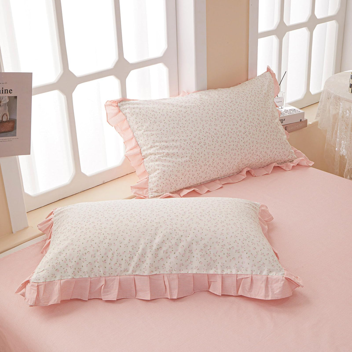 Tan Gingham Pillowcases Set Farmhouse Standard Size Pillow Shams Buffalo Taupe Plaid Pillowcases Set of 2, Grid Checkered Gingham Washed Cotton Pillow Covers with Envelope Closure, 20"×26"