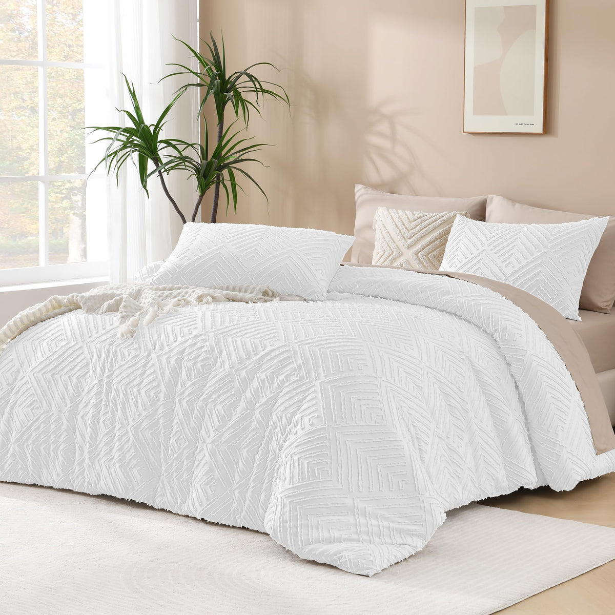 Andency King Size Comforter Set Beige, 3 Pieces Boho Bedding